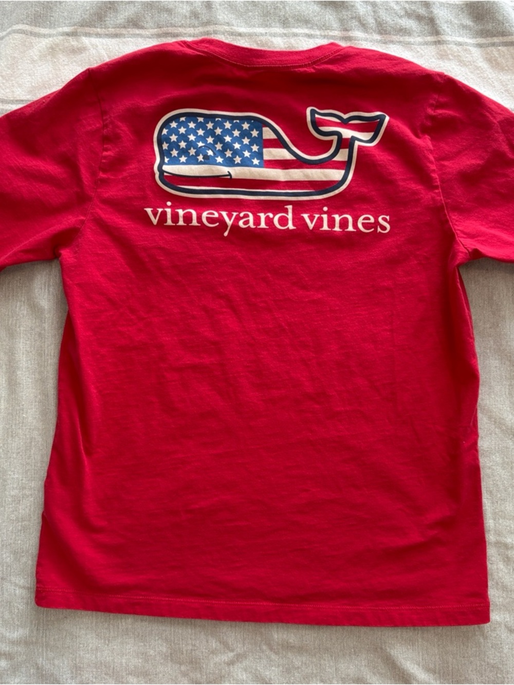 Vineyard Vines Red Pocket Tee with Flag Whale